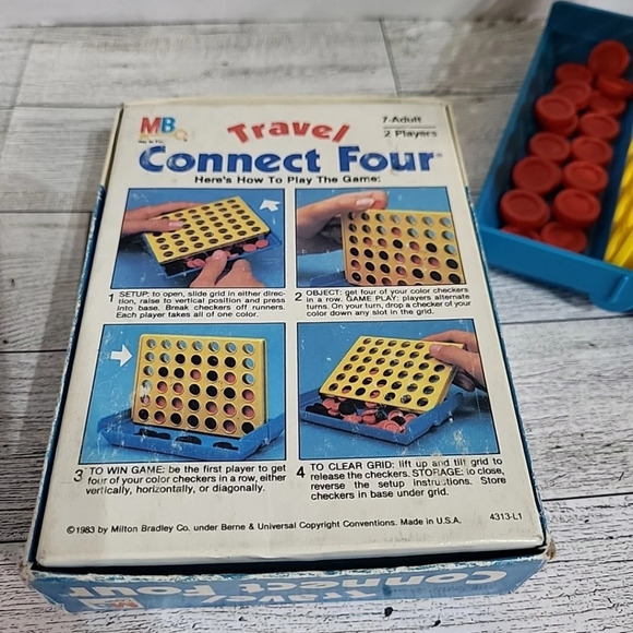 Connect Four Travel Size Board Game 1983 Milton Bradley Vertical Checkers Game - Picture 5 of 9